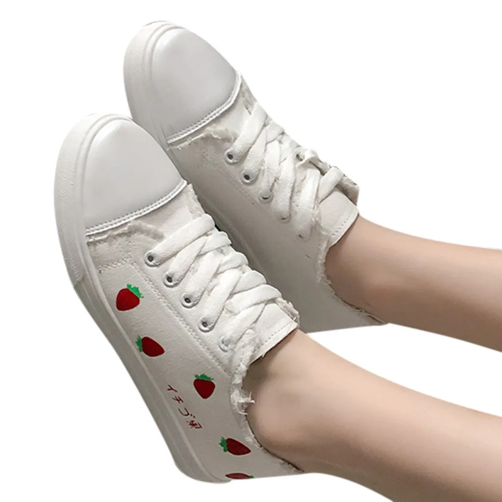 

2019 Fashion Flats sneakers women's Fashion Casual Strawberry Lace Up Canvas Sneakers Student Sport Shoes For Women Casual Shoes