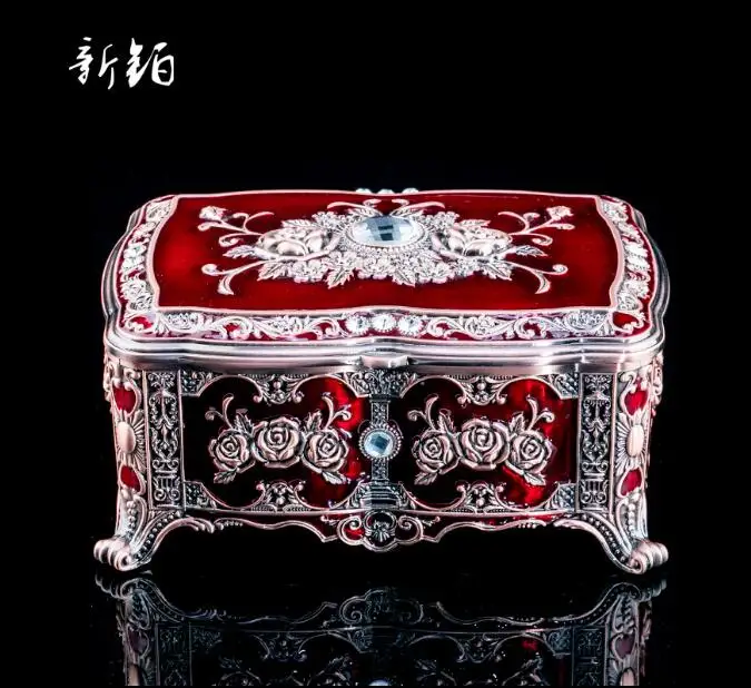 

European retro princess jewelry box Jewelry storage box jewelry organizer box alloy hand painted birthday wedding gift Z061