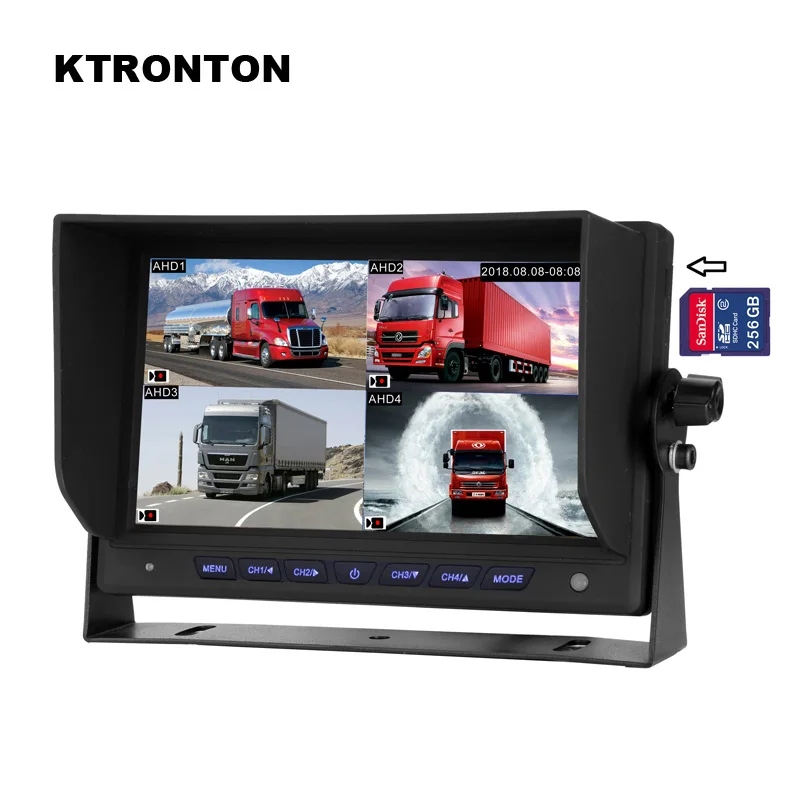 

AHD Quad Split monitor DVR Video Recording and AHD Rear Front Side Backup Reverse Cameras for Truck Bus RV Van Trailer Caravan