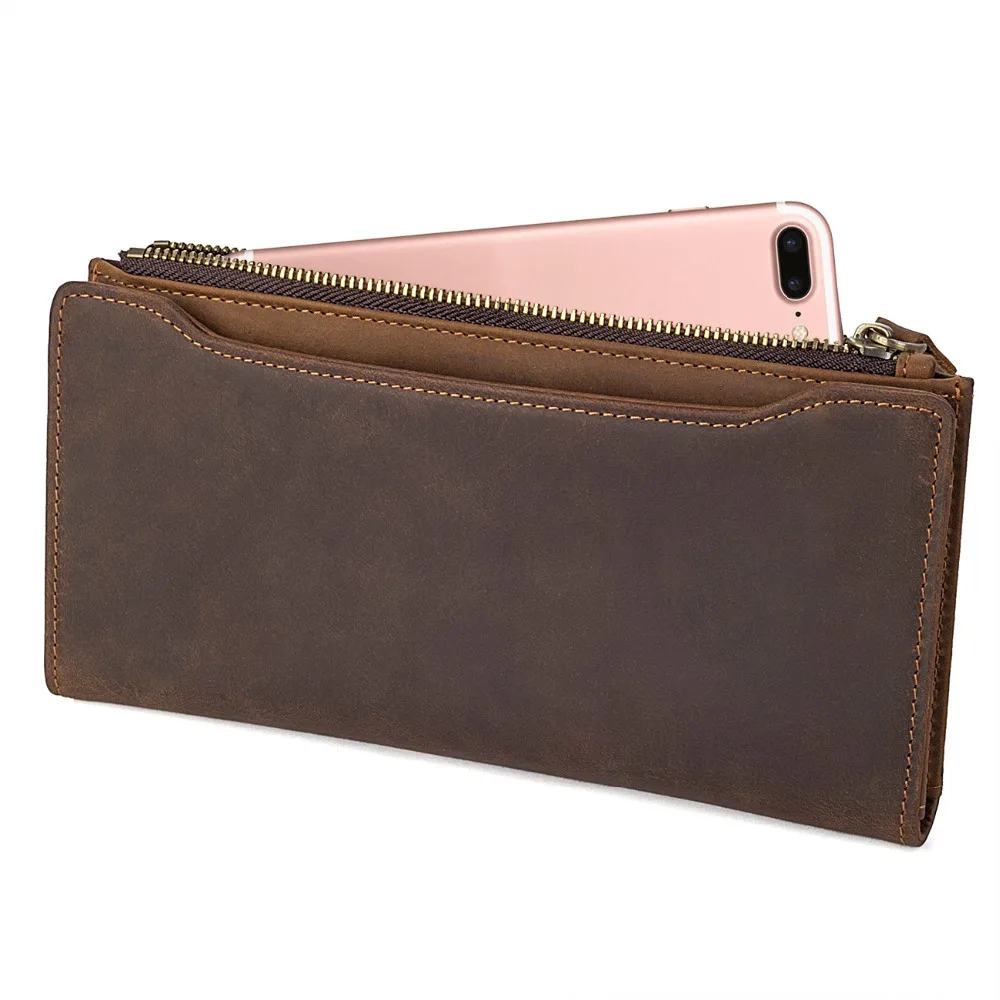 

J.M.D High Grade Crazy Horse Leather Wallet Large Capacity Card Holder For Business Men Fashion Money Purse Brown R-8168R