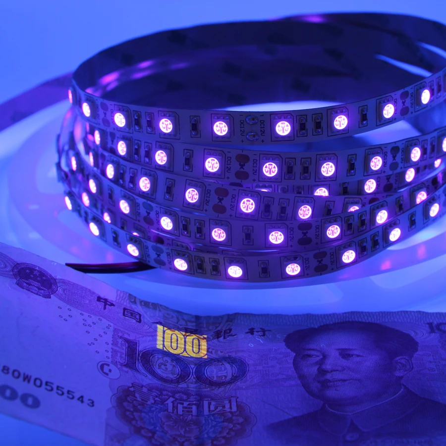 УФ светодиодная лента 395 405nm 5050 SMD водонепроницаемый черный свет ультрафиолетовые