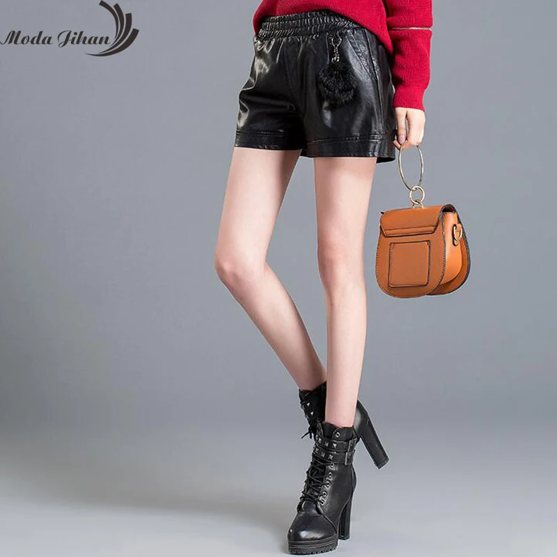 Moda Jihan женские шорты из искусственной кожи штаны для девочек женские Femme упругие талии брюки карман черные женские короткие штаны