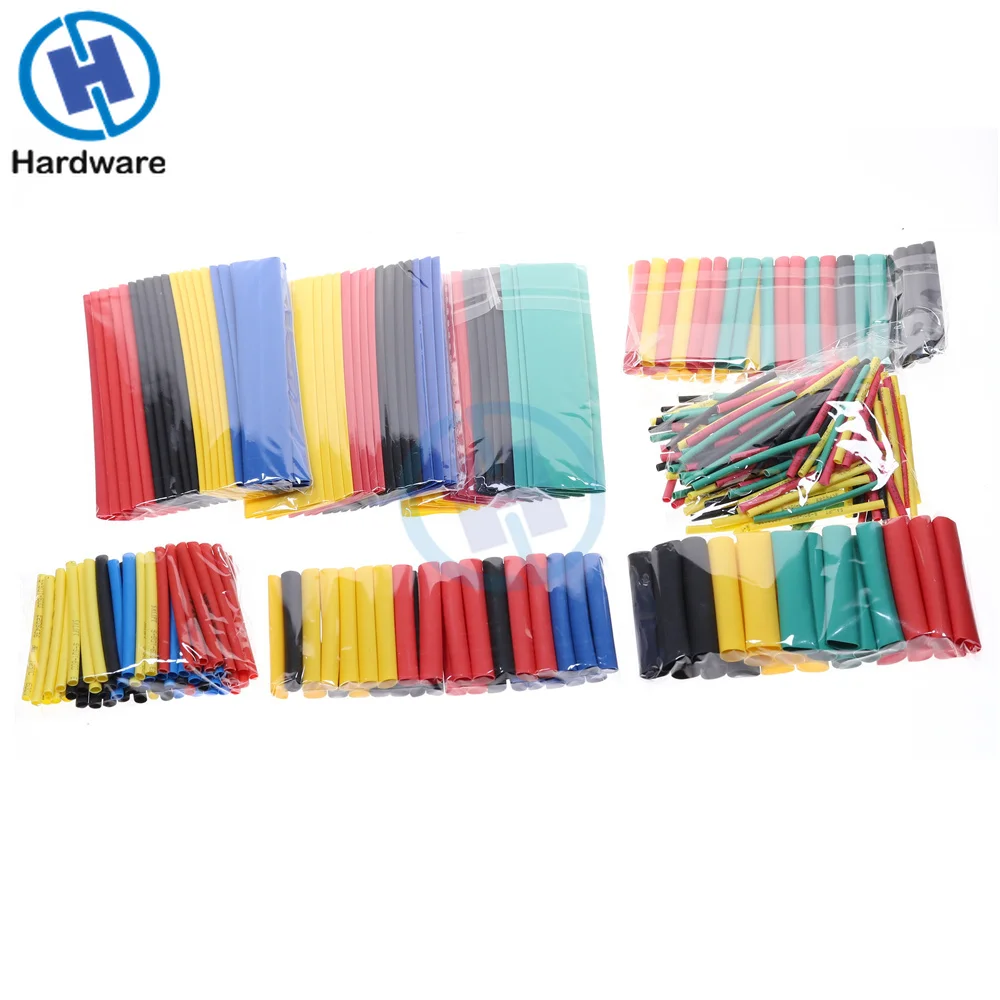 

127/140/280/328Pcs Assorted Polyolefin Heat Shrink Tubing Tube Cable Sleeves Wrap Wire Set 8 Size Multicolor/Black