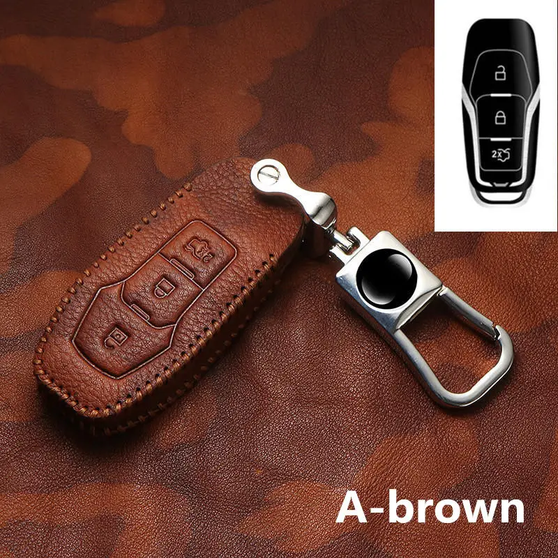 

2019 Retro Genuine Leather Car Key Cover Case For Ford F-150MK3 Mondeo Explorer Ranger 2015~2018 Kuga ST Auto Key shell Keychain
