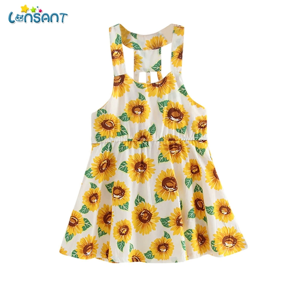 

LONSANT Baby Girls Dress Brand Summer Baby Girls Sunflower Print Sleeveless Backless Floral Dress Outfits Toddler Girl Clothing