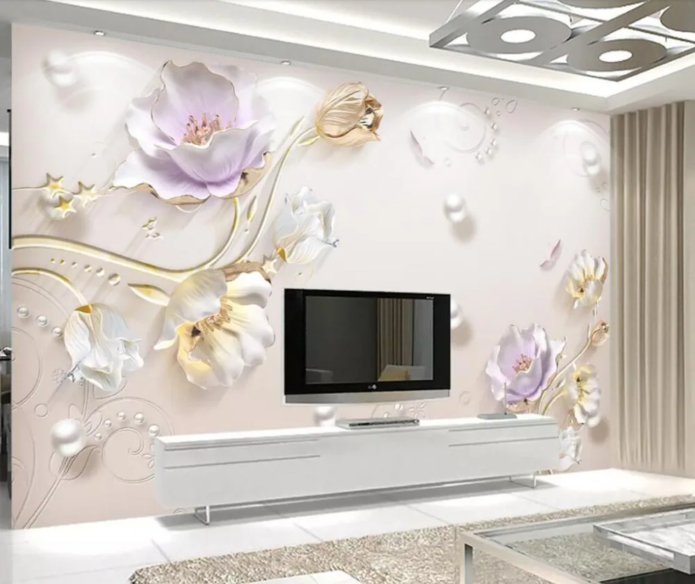 Papel de parede personalizado 3d mural jóias em relevo simples moda novo estilo chinês tulipa fundo ouro rendas jóias flor murais 12 HTB1VV7PirZnBKNjSZFrq6yRLFXaH