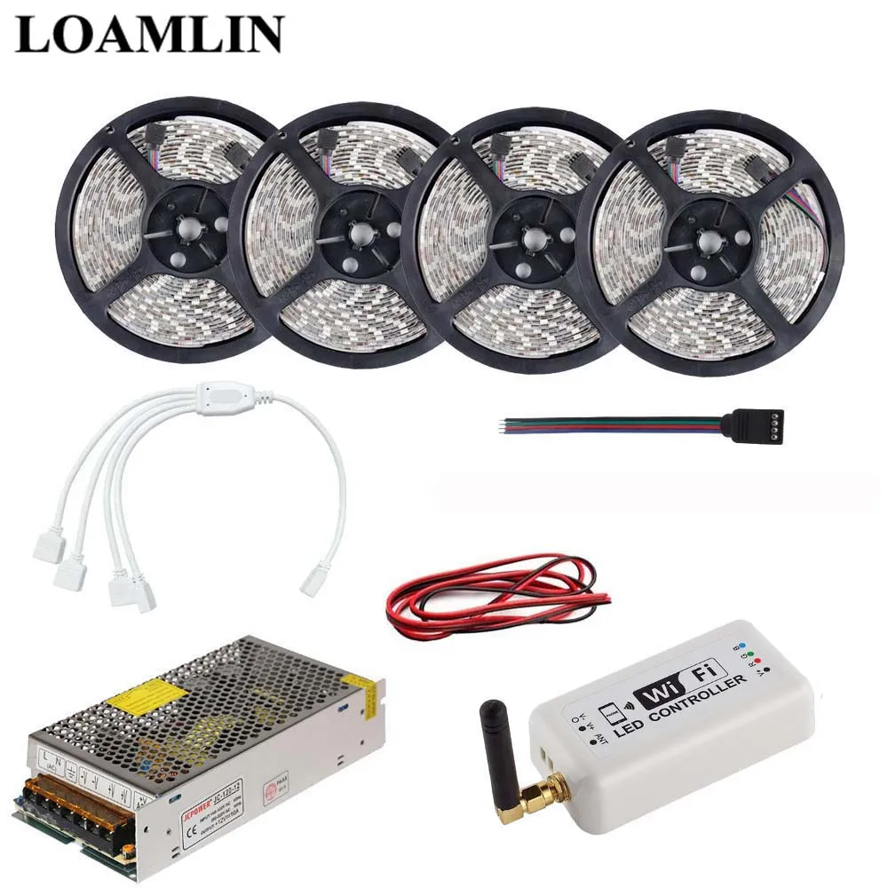 

5M 10M 15M 20M SMD2835/3528 RGB Led Flexible Strip Light With WIFI Led Controller DC12V Power Adapter Kit