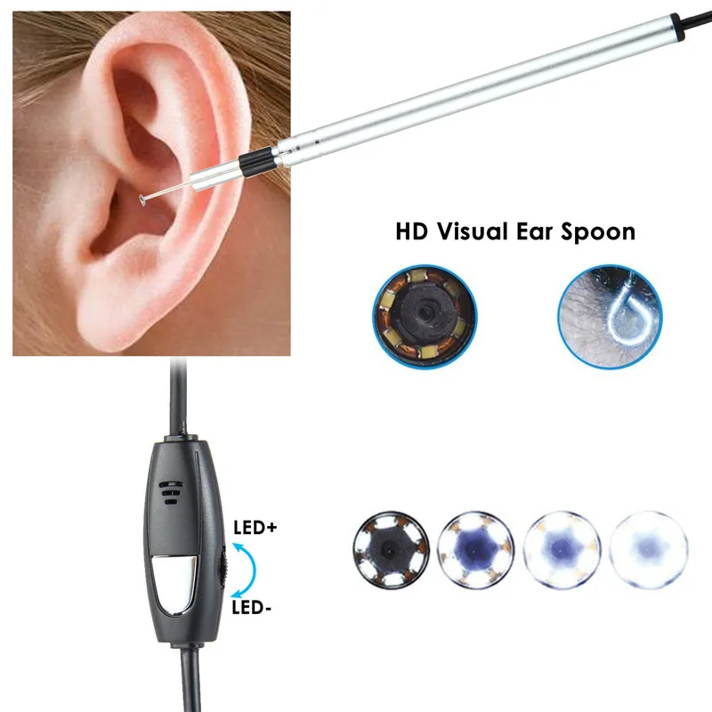 

Ear Cleaning Endoscope 2 in1 USB HD Visual Ear Spoon 5.5mm Mini Camera Android PC Ear pick Otoscope Borescope Tool Health Care