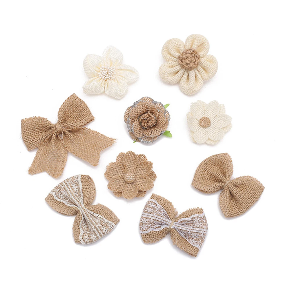 

Jute Hessian Flower Handmade Creative Burlap Rose Vintage 9pcs DIY Natural Party Hat Craft Decor Wedding Decoration