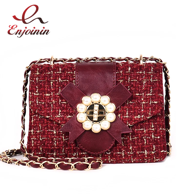 

Luxury Elegant Pearl Buckle Bow Ladies Shoulder Bag Crossbody Mini Messenger Bag For Women Bolsa Chain Purse Designer Bag Flap