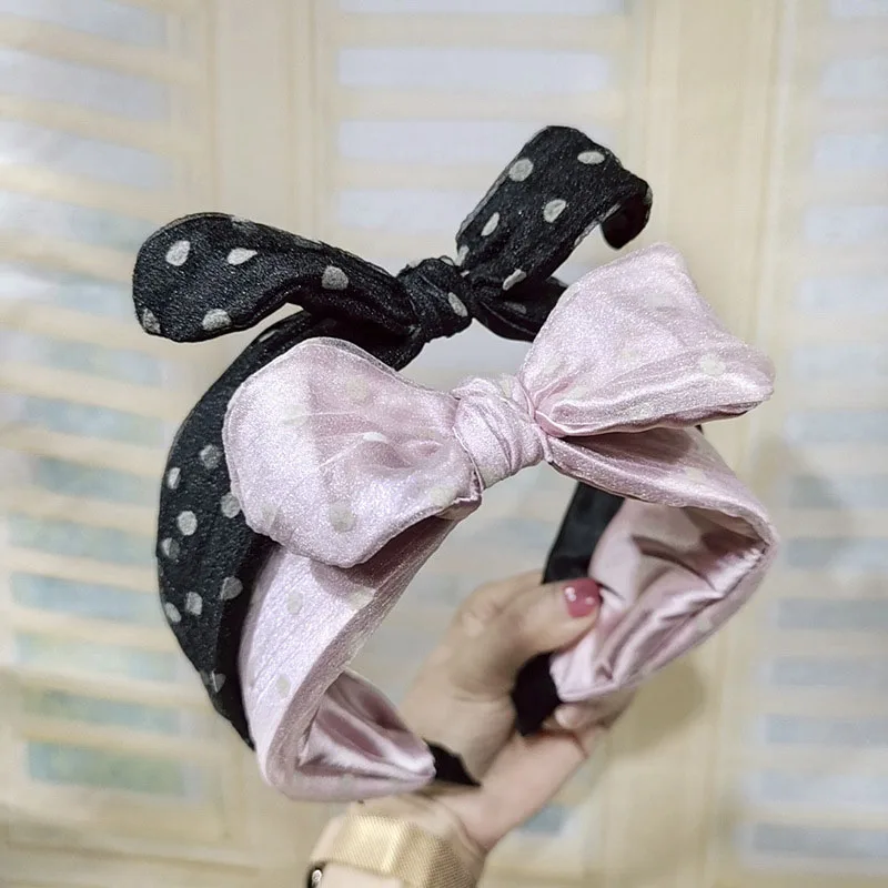 

Bohemian Silk Satin Polka Dot Patern Bow Hairband Knotted Headband Hair Accessories