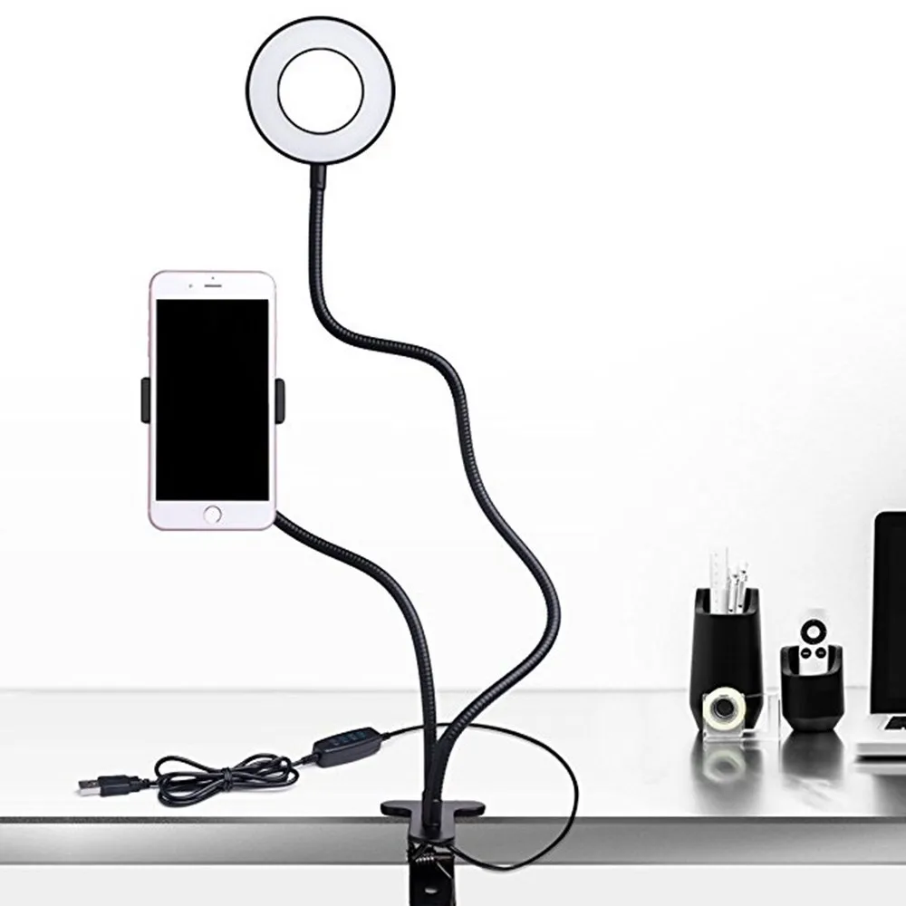 Универсальный кольцевой светодиодный светильник для селфи с держателем для мобильного телефона, держатель для мобильного телефона, подставка для живого потока и макияжа HY# BL2