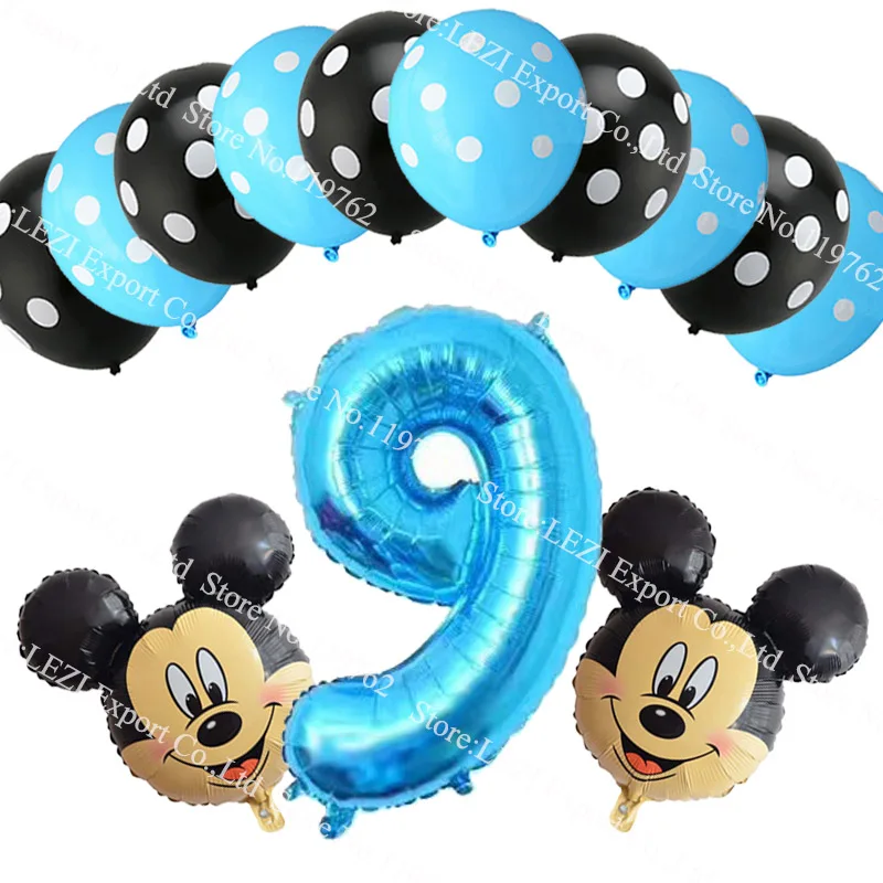 Мальчик 4 5 6 7 8 9 лет фольгированный шар Микки синий номер тематическая вечеринка на день рождения Декор шар точка латексные шары baby Shower 13 шт - Цвет: set 9 B