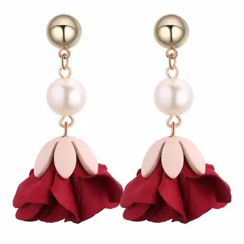 

TONGKWOK Bohemia Exaggeration Dangle Earrings For Women Silk Thread Tassel Pearl Long Chandelier Earrings #130506