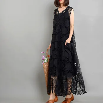 

[EWQ] 2020 Spring Summer New Patten V-collar Sleeveless Solid Asymmetrical Patchwork Lace Dress Two Pieces Suit Women AD582