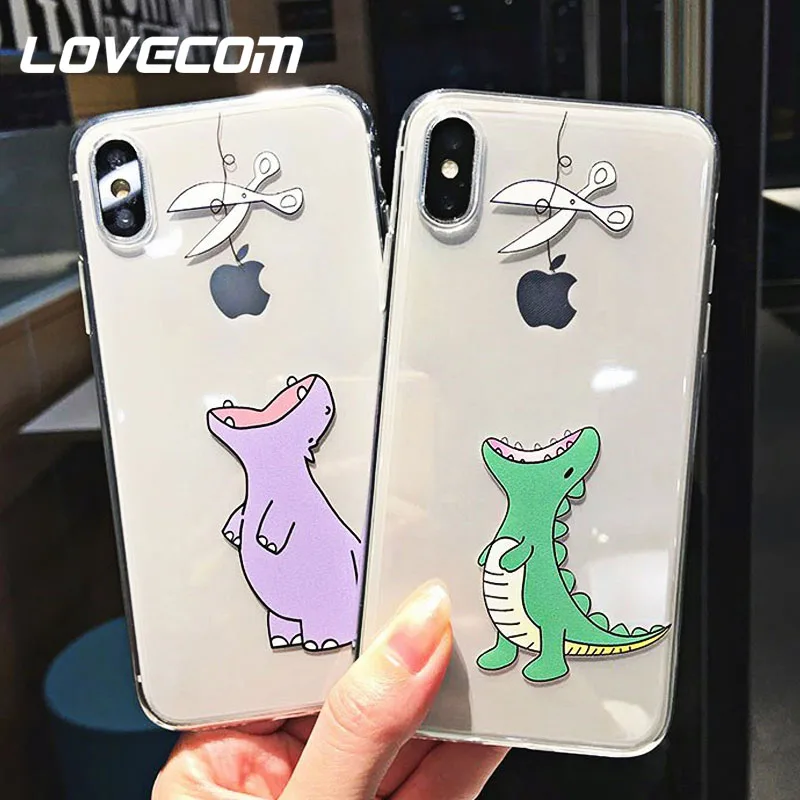 

LOVECOM Cute Cartoon Dinosaur Cases For iPhone X 6 S 7 8 Plus XS Max XR Transparent TPU Soft Ultra-thin Phone Back Cover Case