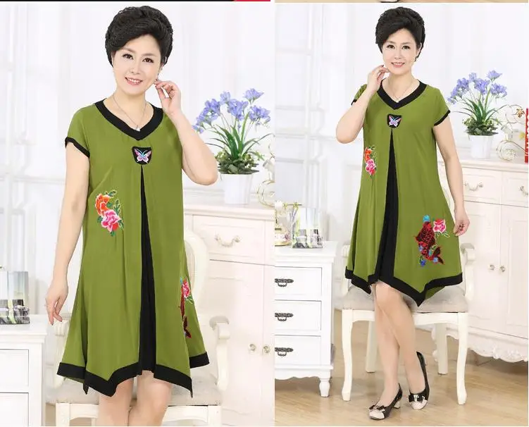 Dresses new summer cotton in elderly women's temperament generous