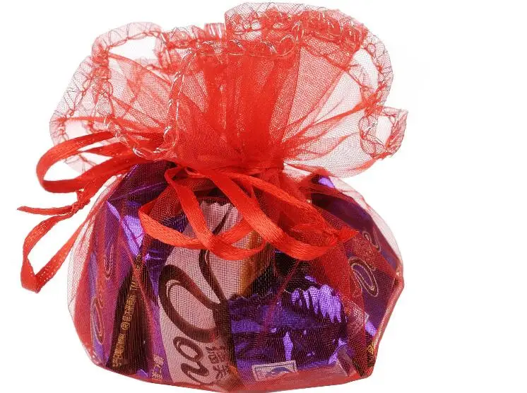 100 шт./лот 40*40 см красные/фиолетовые/розовые круглые мешочки из органзы с завязками для свадебных конфет, сумки для ювелирных изделий, подарочная упаковка