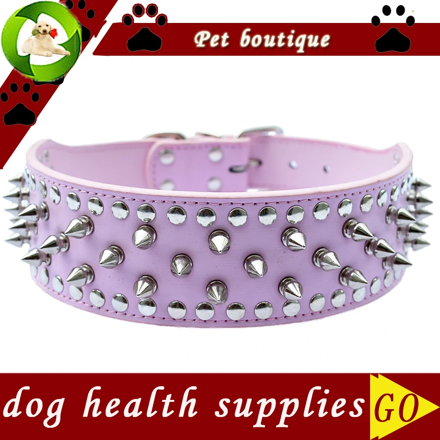 Personalized Pitbulls Spiked Dog Collar 2 Inch Wide Pu Leather Collars