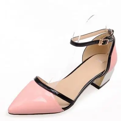 

In 2017 the new color matching point with heavy buckles sandals 40 yards single shoes - 48 cross-dressing patent leather shoes