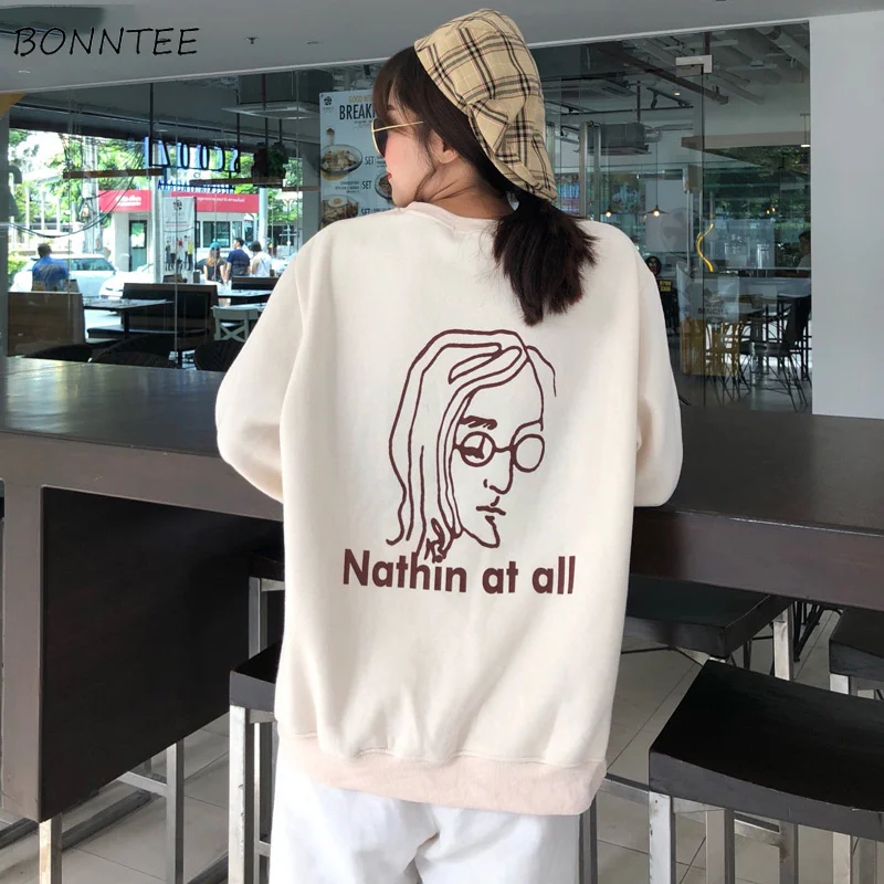 

Hoodies Women 2019 O-Neck Printed Simple All-match Korean Style Leisure Daily Sweatshirts Womens Kawaii Chic Pullovers Trendy