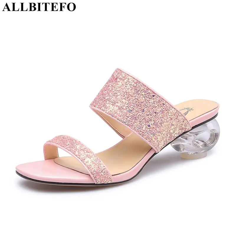 

ALLBITEFO large size:34-43 crystal heel high heels party women shoes fashion Sequins women high heel shoes summer women sandals