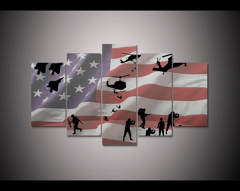 Canvas prints 5 panel HD printed canvas painting Military US army flag