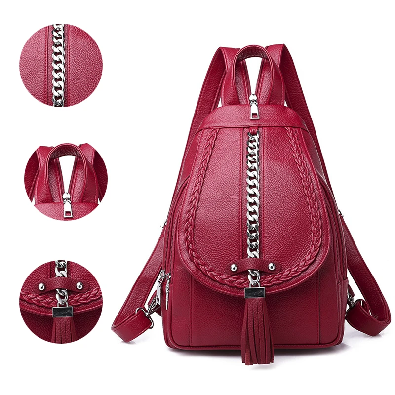 Mochila De mujer 2019, bolso de cuero de alta calidad bolsos escolares de moda, rojas para niñas, bolsas de viaje|Mochilas| - AliExpress