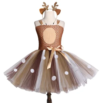 

Girl Dress Christmas Deer Tutu Dress With Headband Halloween Dress For Kid Girls Children Birthday Party Dress Cosplay Costume