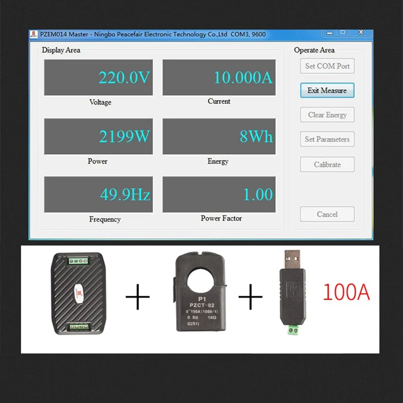 Однофазное реле ватт энергии метр с Разделение CT и USB RS485 Modbus 220 V 100A напряжение, Частота тока Мощность фактор измеритель kwh