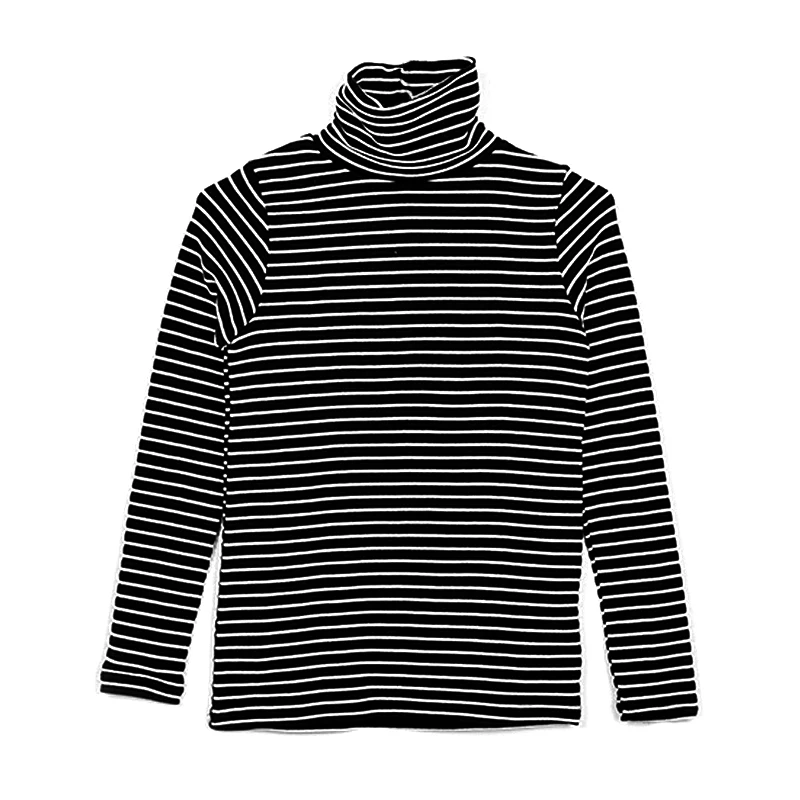 

New Korea Harajuku Women Spring Loose T-shirts 2018 Women Tee Tops Long Sleeve Stripe Tee Female Casual Turtleneck T-shirts