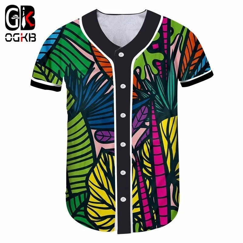 

OGKB Women T-shirts 3d Printed Funk Colorful Leaf Baseball shirt Long Sleeve Tshirt Button Tops Tee Causal Harajuku Punk 5xl