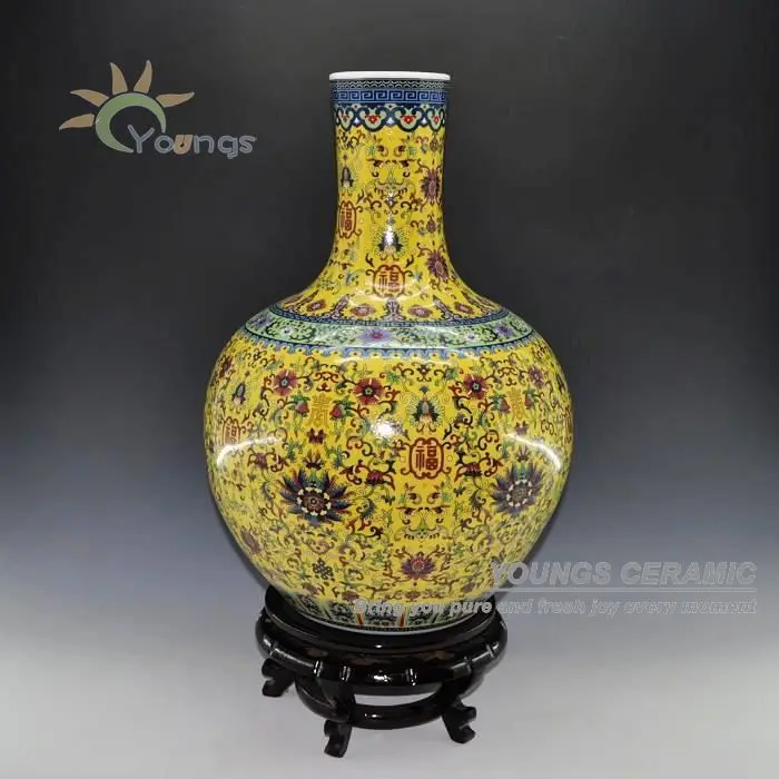 Jingdezhen 55cm vysoká žlutá keramická porcelánová váza pro domácí dekor