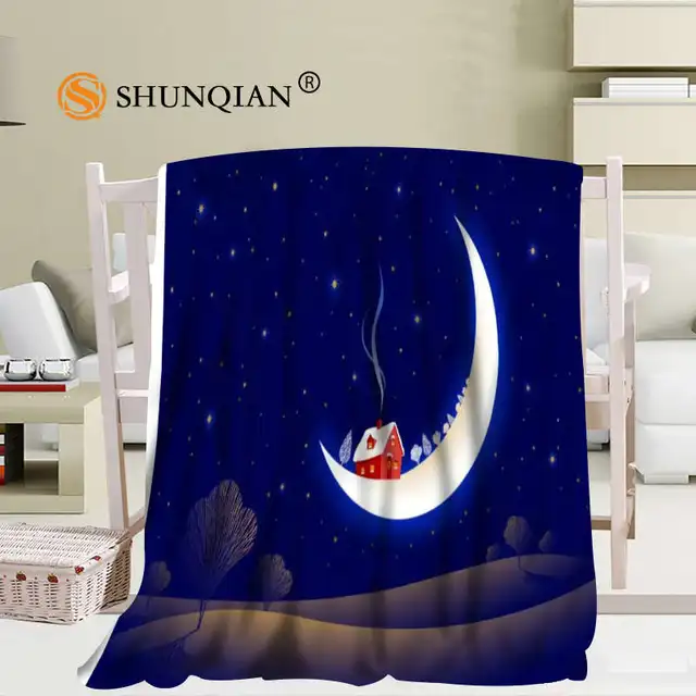 Custom Moon and Night Blanket Soft DIY Picture Decoration Bedroom Size