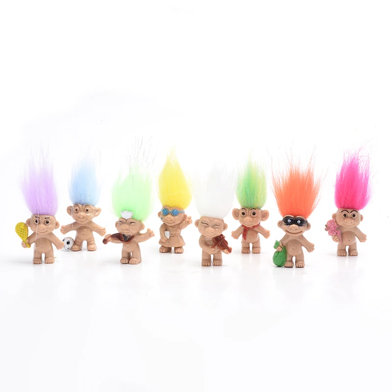 

2018 New 8pcs/lot Colorful Hair Troll Doll Family Members Dad Mum Baby Boy Girl Dam Trolls Toy Gift Happy Love Family