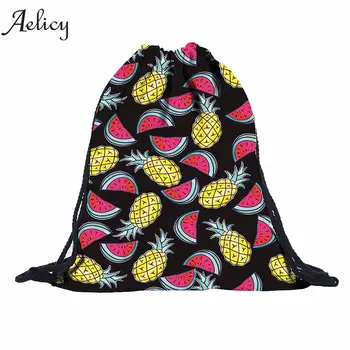 

Aelicy Luxury Unisex 3D Pineapple Watermelon String Shoulder Bags Women Drawstring Backpack Rucksack Sack Bag Student School bag