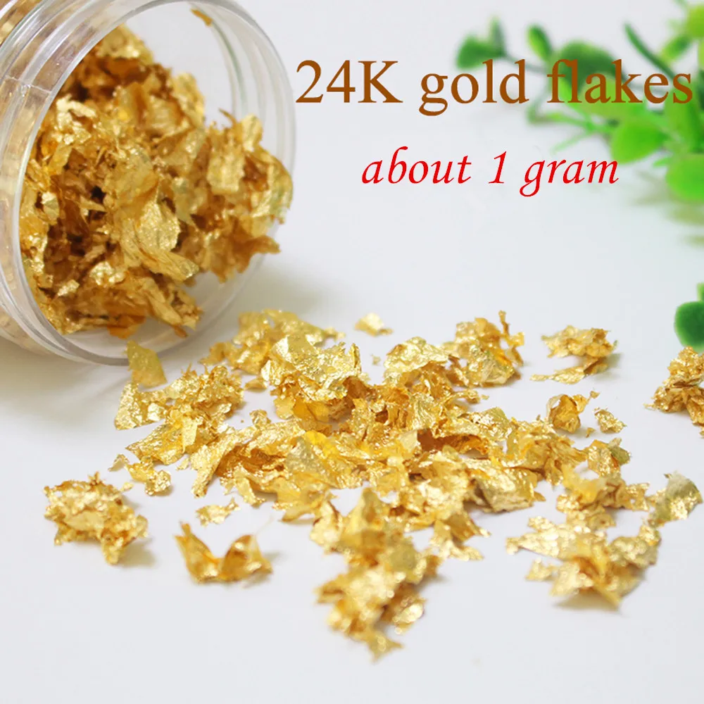 

1 Gram Small Pieces Real Genuine Edible Gold Silver Champagne Leaf Foil Flake, Edible,Mask, Decorative Dishes Cake decoration