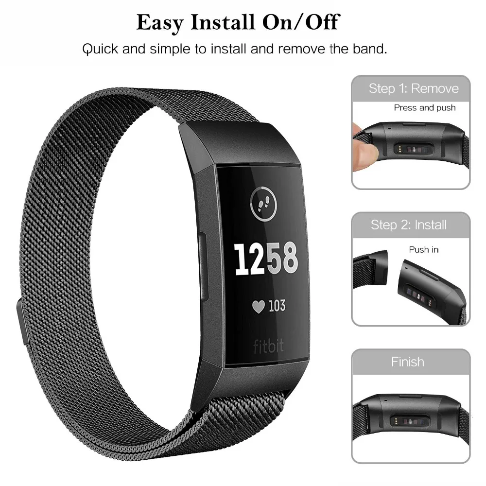 Магнитный браслет из нержавеющей стали для Fitbit Charge 3 сменные браслеты миланские