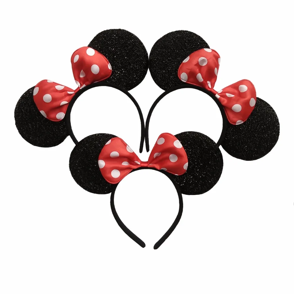 12 шт. аксессуары для волос уши Минни/Микки однотонная черная и красная повязка на