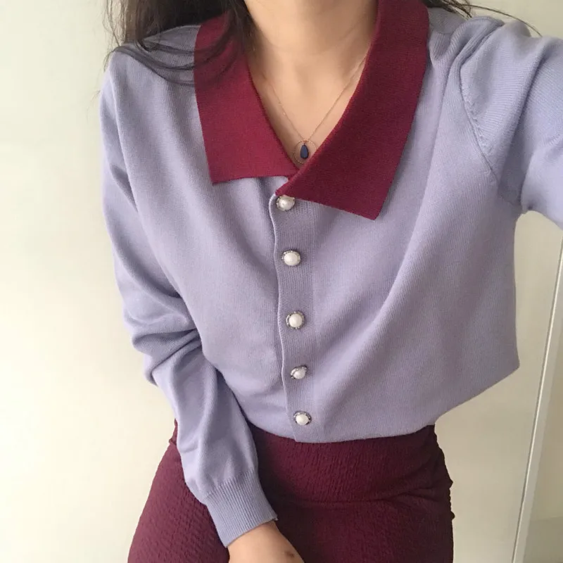 

Womens Summer Knitted Tops and Blouses with Pearl Button Long Sleeves Tunic Shirt Casual Blusa Loose Plus Size Camiseta Mujer