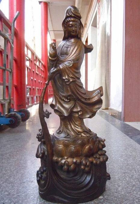 

shitou 001532 27" China bronze gild carved Buddhism dropping water Kwan-yin Bodhisattva statue