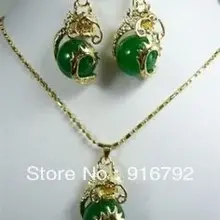 P& P* красивый зеленый камень кулон ожерелье серьги набор