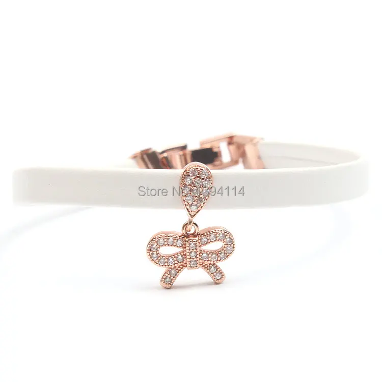 Micro Pave Clear CZ украшения в виде банта с бахромой 8*1 мм кожаный шнур сложить над застежкой браслет ювелирные изделия около 8 дюймов