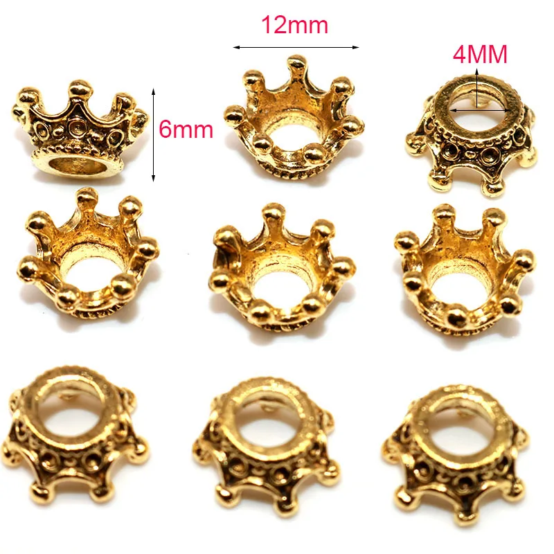 

12*6mm Antique Silver Crown Spacer Beads Handmade Craft Tibetan Silver Queen King Loose Beads for Jewelry Making Accessories