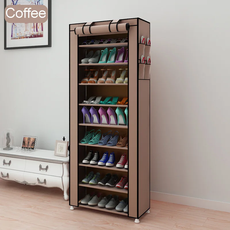 Мода нетканый для защиты обуви от пыли органайзер для прихожей Экономия пространства обувной стеллаж большой емкости шкаф для обуви DIY Бытовая Мебель для хранения - Цвет: Coffee 10L