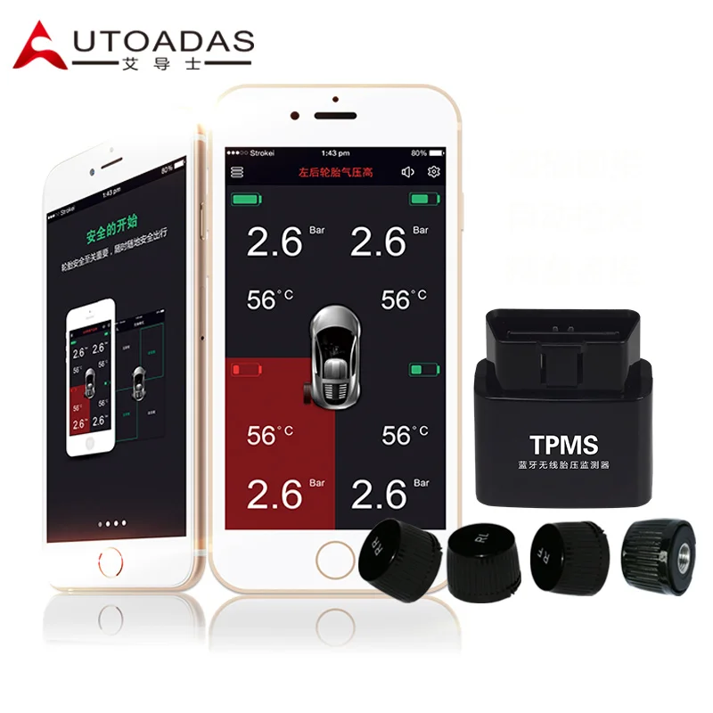 

car TPMS 4 external sensors psi bar OBD plug tpms tools androId tpms bluetooth tire pressure for mobile phone