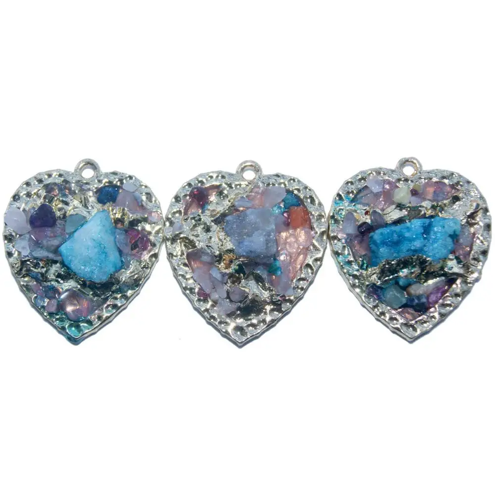 Heart shape 1 шт. 10 форм натуральный цвет смешивание Druse камень кулон позолоченный Geode для женщин DIY ожерелья для изготовления ювелирных изделий - Окраска металла: Heart shape
