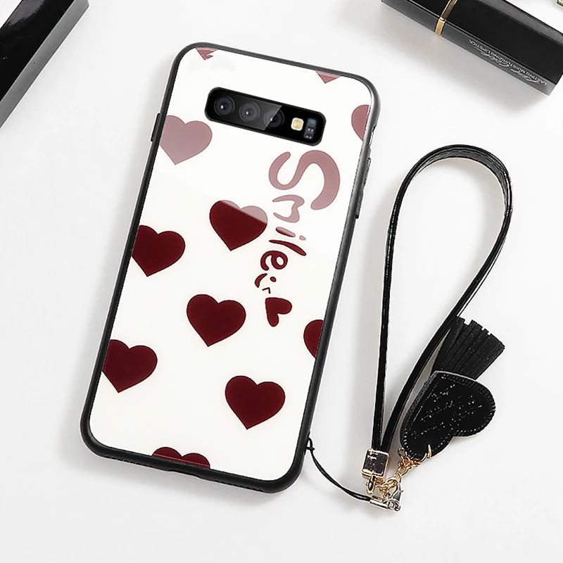Чехол и ремешок для samsung Galaxy S10 Plus S10e стеклянный жесткий чехол s10 Lite Note 8 9 Smile Love Heart