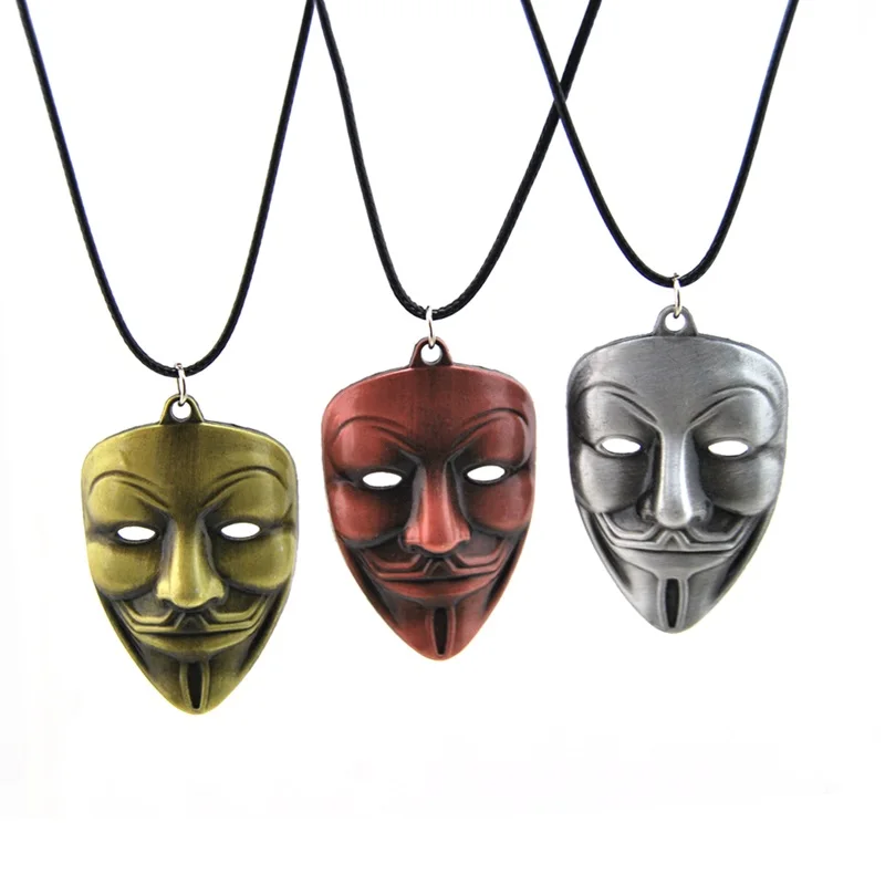 

New Leather Chain Retro Gold V for Vendetta Pendant Necklace Men Vintage Silver V Choker Necklace Women Jewelry Gift
