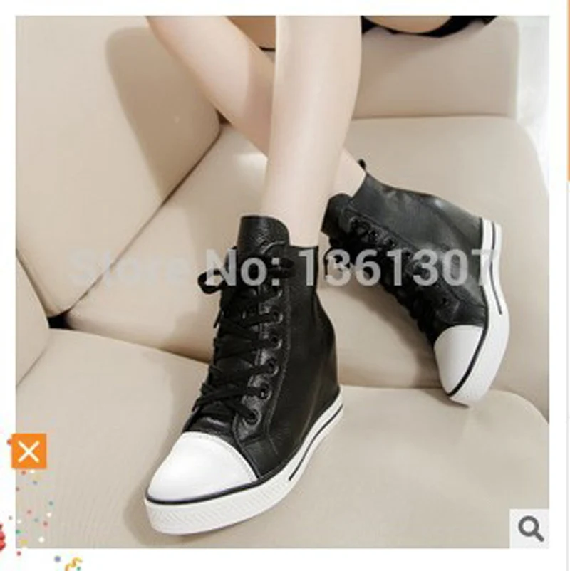 

2017 Autumn Latest Style Black White Genuine Leather Hidden Increased Women Shoes Short Tube Platform Shoes Free Postage ZK3